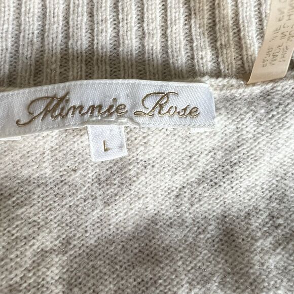 Minnie Rose Ivory Cashmere Knit V-Neck Pullover Sweater Women’s Large - Picture 3 of 8